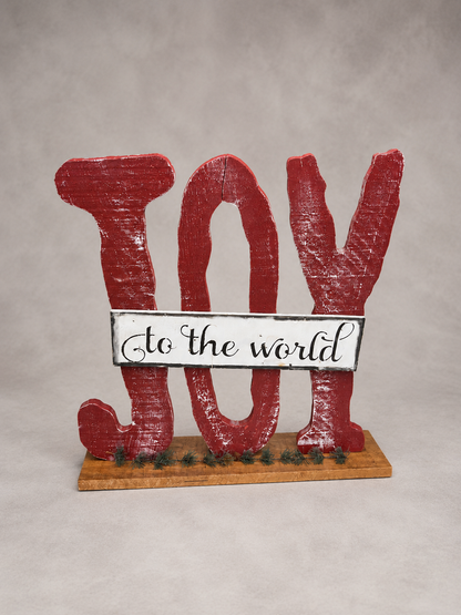 Amish Made JOY Porch Sitter and Yard Stake | Handmade Christmas Garden Decor | Rustic Winter Decor