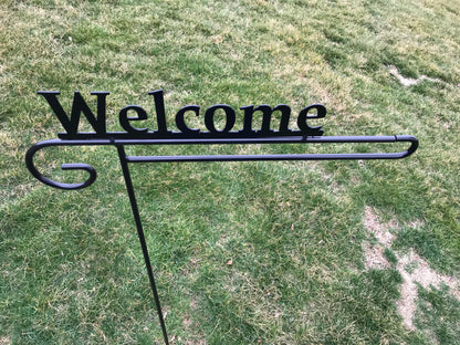 Welcome Garden Flag Holder Hook Stand- Heavy Duty Outdoor Metal- Amish Handmade USA