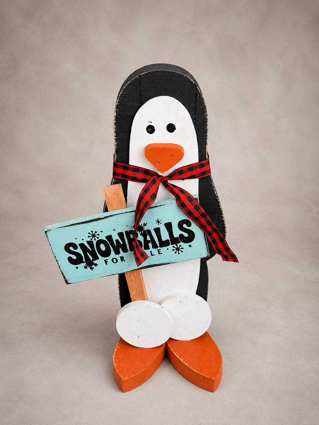 Amish Made Penguin Porch Sitter and Yard Stake | Handmade Christmas Garden Decor | Rustic Winter Decor