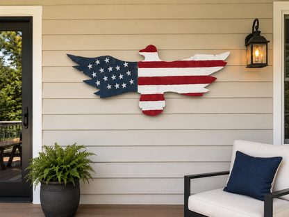 Amish Made Patriotic Eagle Wall Decor | Handmade American Flag Eagle | Rustic Americana Wall Art | 4th of July Porch Decoration