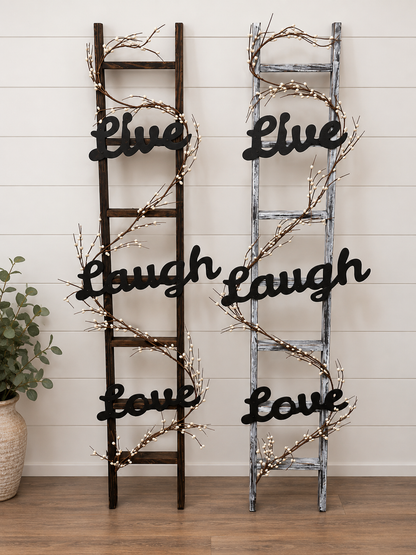 Amish Made Rustic Live Laugh Love Ladder Decor, 48 Inch Farmhouse Decorative Ladder, Pip Berry Garland, Primitive Country Home Decor
