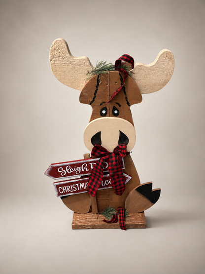 Amish Made Moose Porch Sitter and Yard Stake | Handmade Moose Garden Decor | Rustic Winter Decor