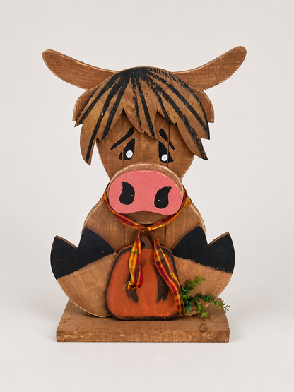 Amish Made Fall Highland Cow Porch Sitter and Yard Stake | Handmade Wooden Garden Decor | Rustic Fall Decor (Copy)