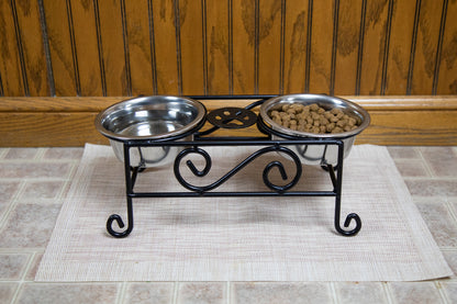 Wrought Iron Pet Feeder Double Bowl Powder Coated- Amish Made