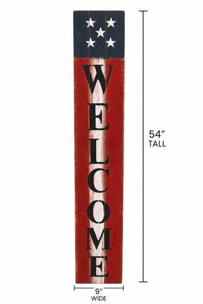 Amish Made Welcome Sign, America Theme| Rustic Patriotic Wooden Decor