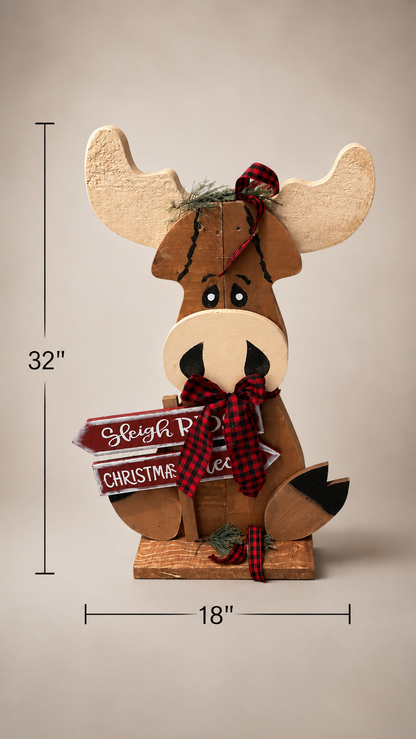 Amish Made Moose Porch Sitter and Yard Stake | Handmade Moose Garden Decor | Rustic Winter Decor