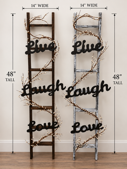 Amish Made Rustic Live Laugh Love Ladder Decor, 48 Inch Farmhouse Decorative Ladder, Pip Berry Garland, Primitive Country Home Decor