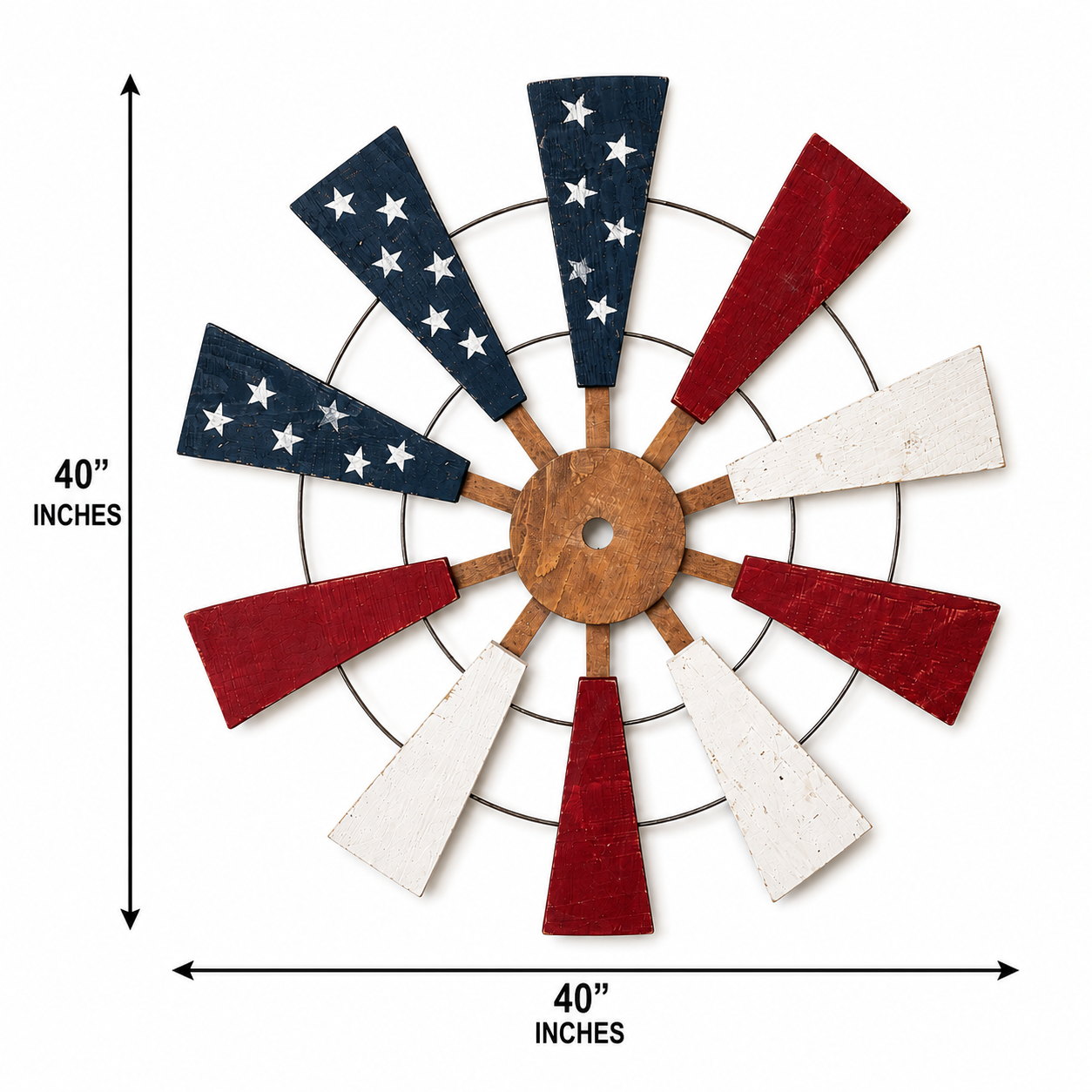 Amish Made Patriotic Windmill Wall Decor | Handmade Wooden American Flag  | Rustic Americana Wall Art | 4th of July Porch Decoration