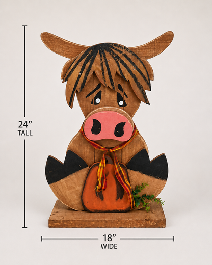 Amish Made Fall Highland Cow Porch Sitter and Yard Stake | Handmade Wooden Garden Decor | Rustic Fall Decor (Copy)