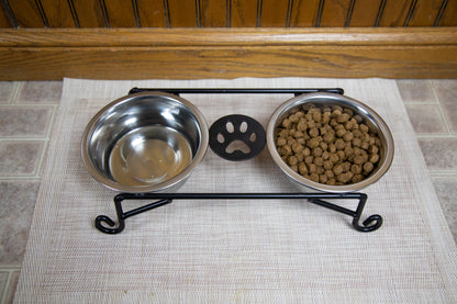 Wrought Iron Pet Feeder Double Bowl Powder Coated- Amish Made