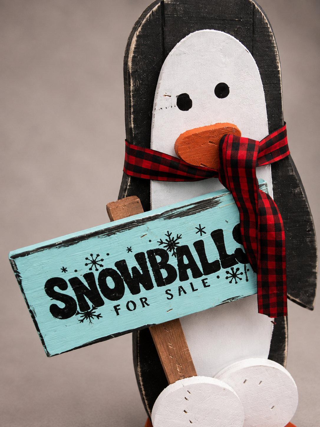 Amish Made Penguin Porch Sitter and Yard Stake | Handmade Christmas Garden Decor | Rustic Winter Decor