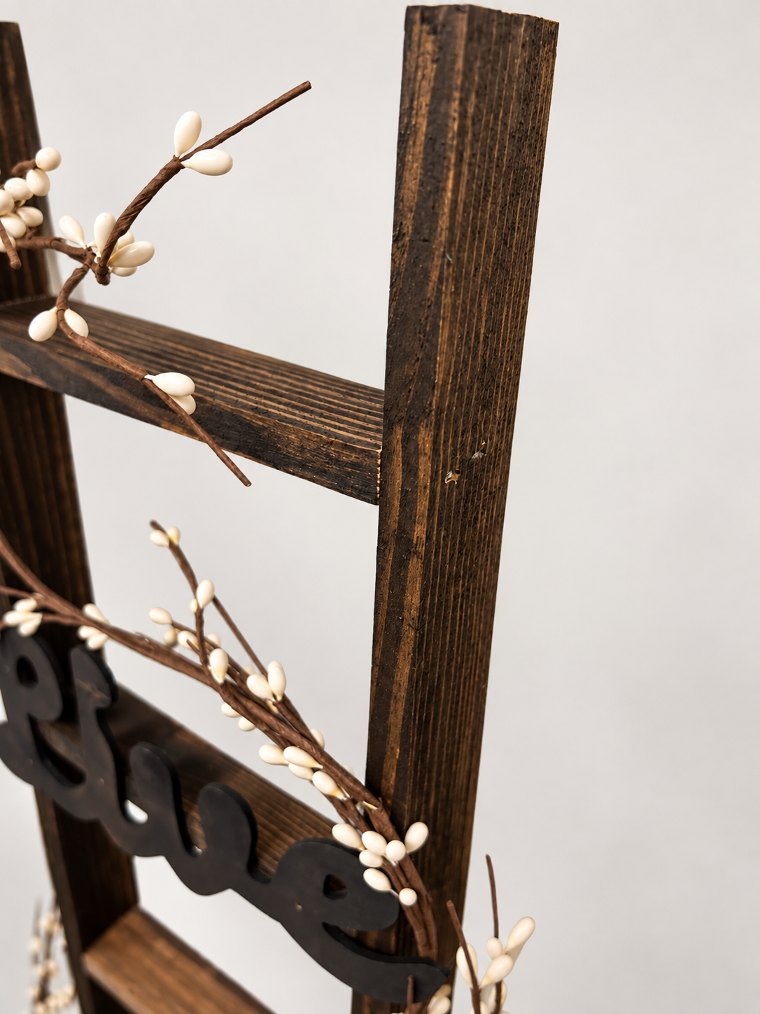 Amish Made Rustic Live Laugh Love Ladder Decor, 48 Inch Farmhouse Decorative Ladder, Pip Berry Garland, Primitive Country Home Decor