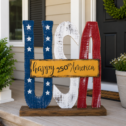 Amish Made USA Porch Sitter and Garden Stake| Rustic Patriotic Wooden Decor, God Bless America Sign
