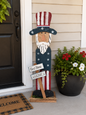 Amish Made Uncle Sam Porch Sitter | Handmade Patriotic Wooden Decor | God Bless America Sign | Rustic Americana Porch Decoration