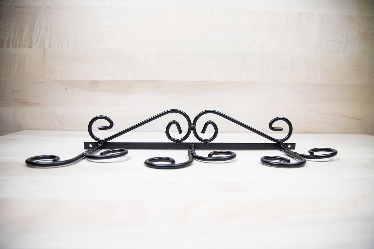 Wrought Iron Wine Glass Rack - Holds 6 Stemmed Glasses - Wall Mount - Amish Made in USA