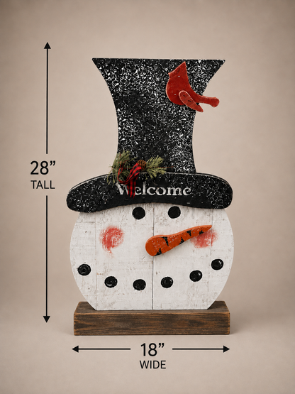 Amish Made Welcome Snowman Head Porch Sitter and Yard Stake | Handmade Christmas Garden Decor | Rustic Winter Decor