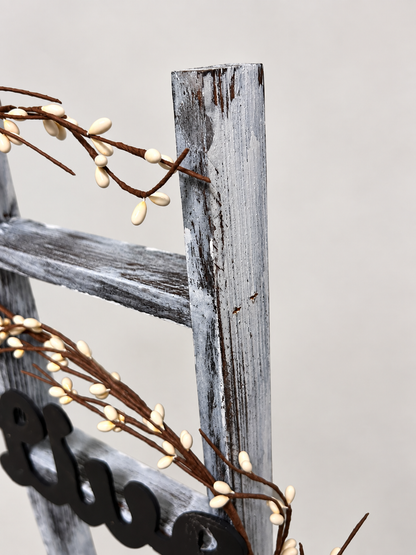 Amish Made Rustic Live Laugh Love Ladder Decor, 48 Inch Farmhouse Decorative Ladder, Pip Berry Garland, Primitive Country Home Decor
