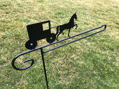 Flag Holder Stand - various designs - Powder Coated Wrought Iron - 36" above the ground - Amish made