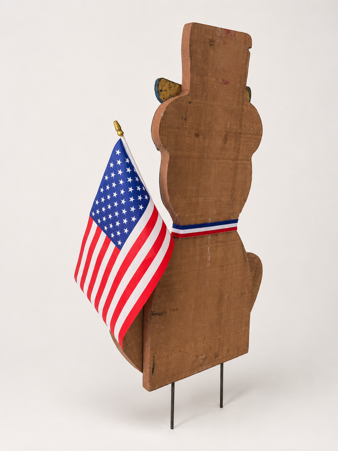Amish Made Patriotic Wooden Bear Yard Stake | Handmade Uncle Sam Bear Garden Decor | Rustic 4th of July Outdoor Decoration