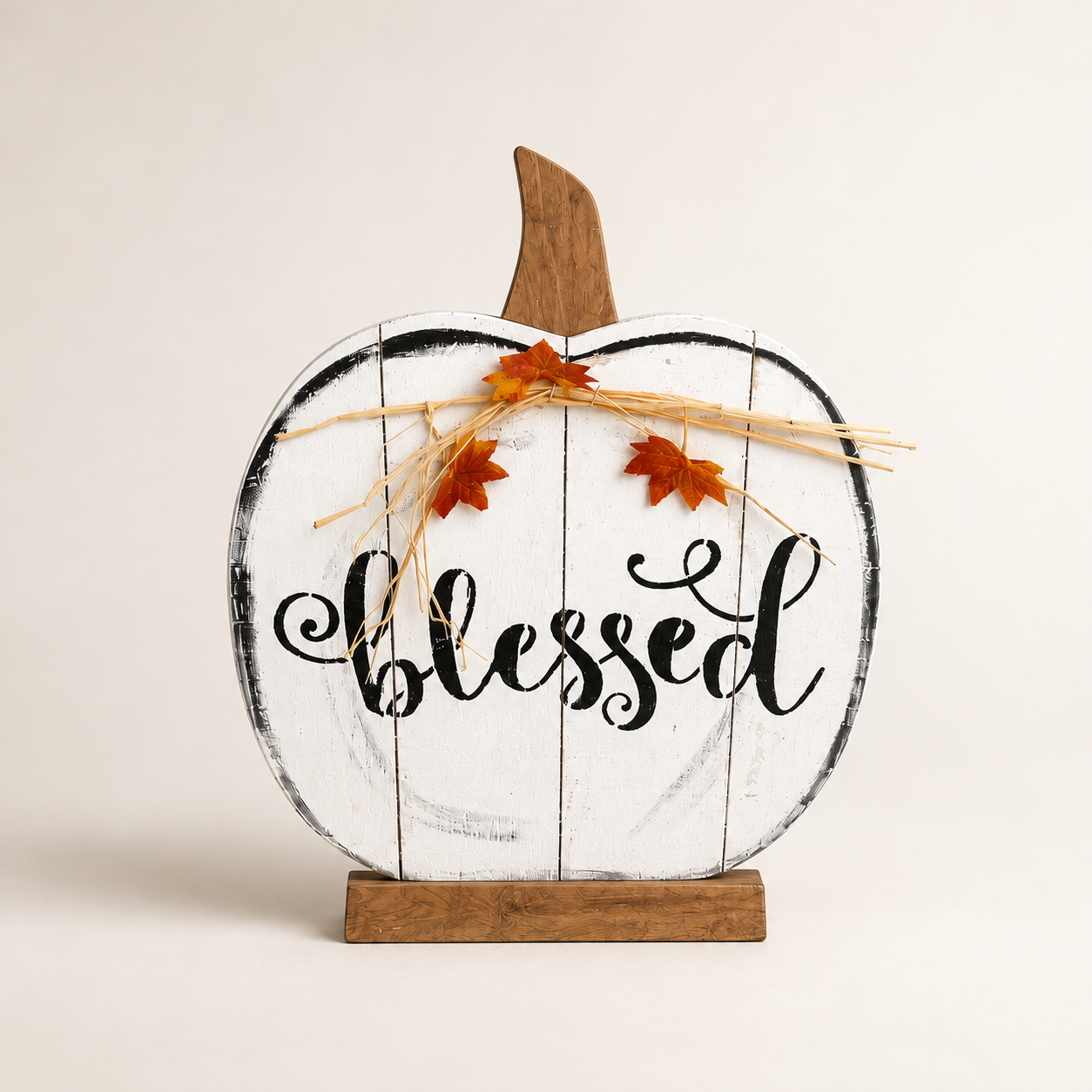 Amish Made "Blessed" Pumpkin Porch Sitter and Yard Stake | Handmade Wooden Garden Decor | Rustic Fall Decor