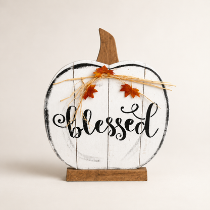 Amish Made "Blessed" Pumpkin Porch Sitter and Yard Stake | Handmade Wooden Garden Decor | Rustic Fall Decor