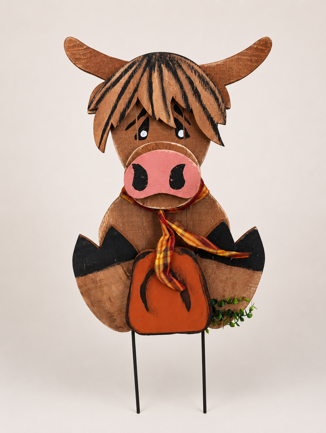 Amish Made Fall Highland Cow Porch Sitter and Yard Stake | Handmade Wooden Garden Decor | Rustic Fall Decor (Copy)