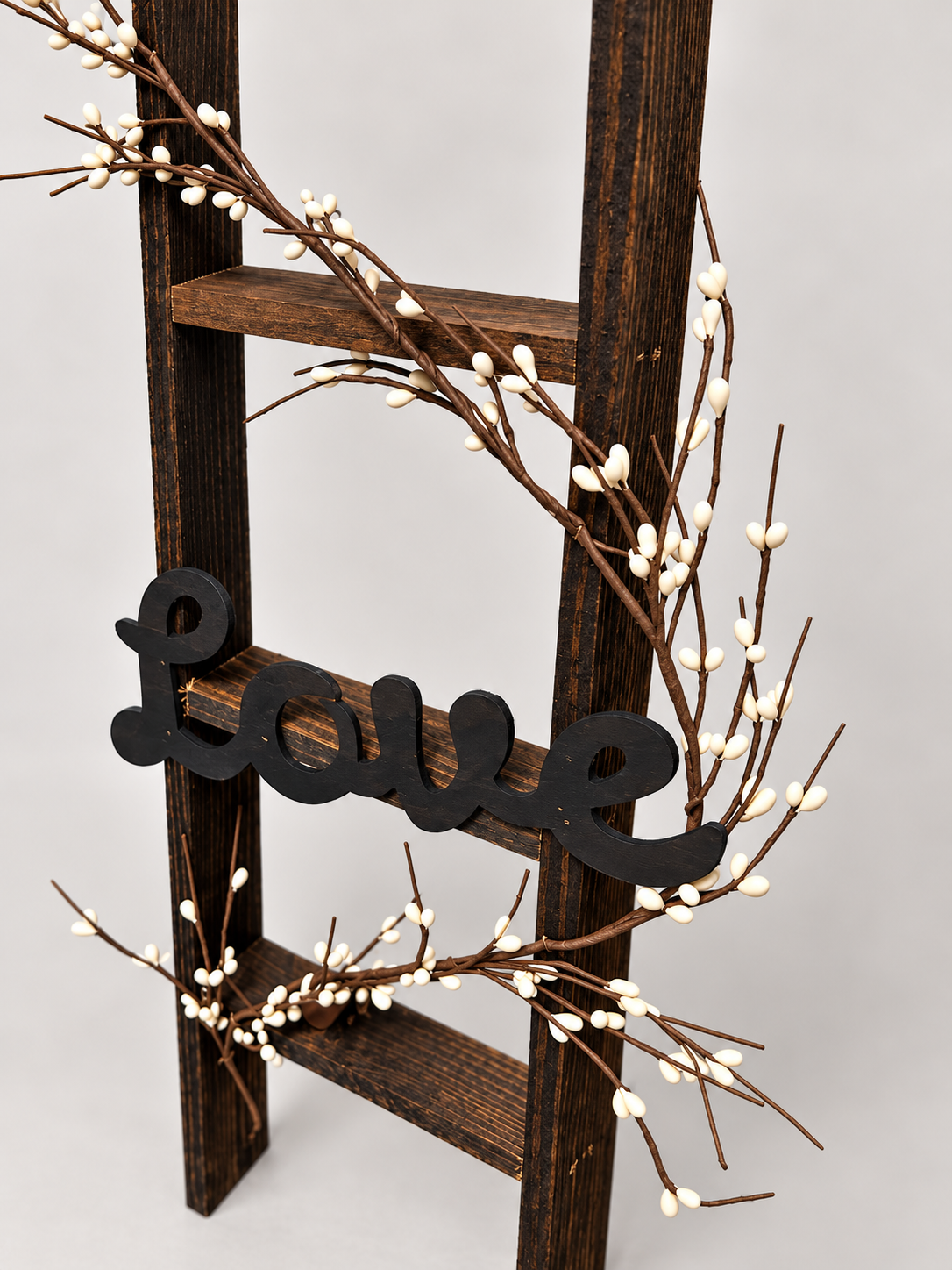 Amish Made Rustic Live Laugh Love Ladder Decor, 48 Inch Farmhouse Decorative Ladder, Pip Berry Garland, Primitive Country Home Decor