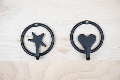 Amish Made Wall Mounted Hook – Heart & Star Accent Coat Hook, Bathroom Towel or Bath Robe Hanger, Kids Hat Hook, Closet hook, Key Holder