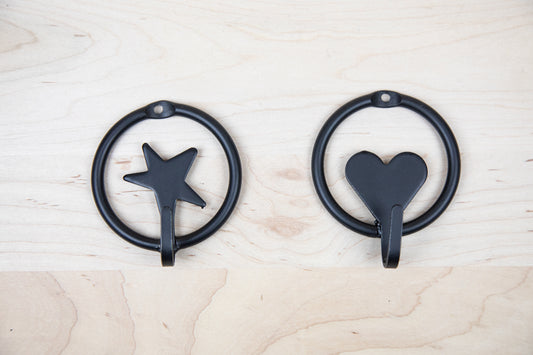 Amish Made Wall Mounted Hook – Heart & Star Accent Coat Hook, Bathroom Towel or Bath Robe Hanger, Kids Hat Hook, Closet hook, Key Holder