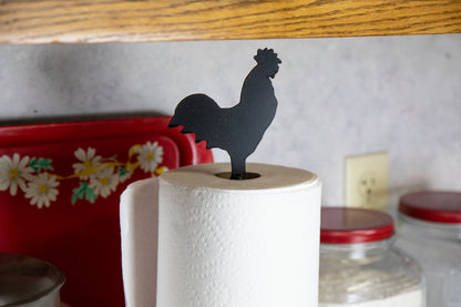 Rooster Paper Towel Holder - Wrought Iron - 16" high - Amish made