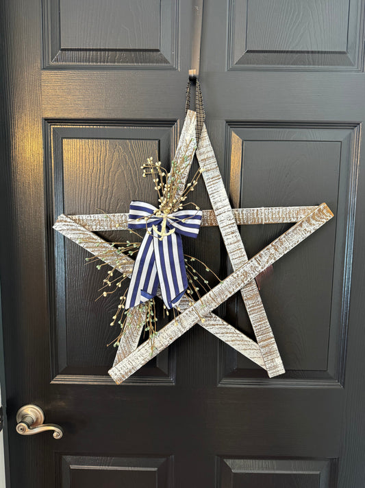 Rustic Wooden Star w/ Anchor & bow – Whitewashed or Plain, Amish Made Nautical summer Wall Hanging, Farmhouse Decoration