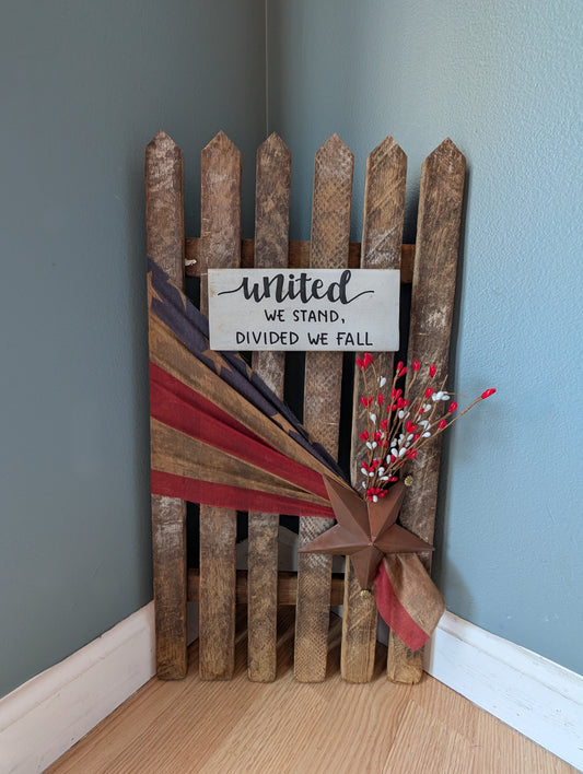 Amish made Patriotic Wooden Fence Sign | Rustic Farmhouse Decor | Summer Home Accent