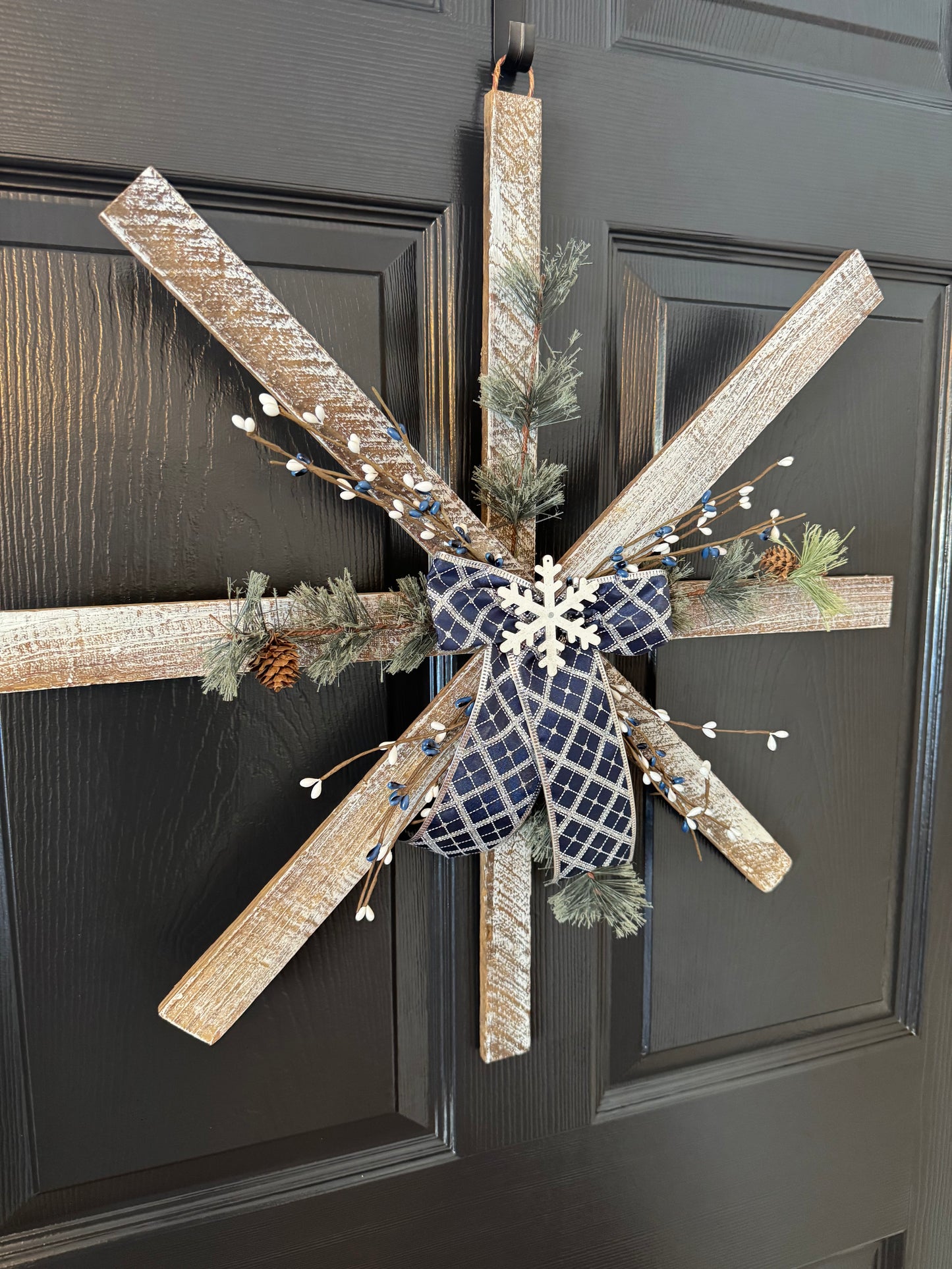 Handmade Wooden Snowflake with Greenery & Berries – Rustic Farmhouse Wall Decor, Amish made