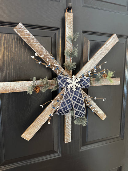 Handmade Wooden Snowflake with Greenery & Berries – Rustic Farmhouse Wall Decor, Amish made