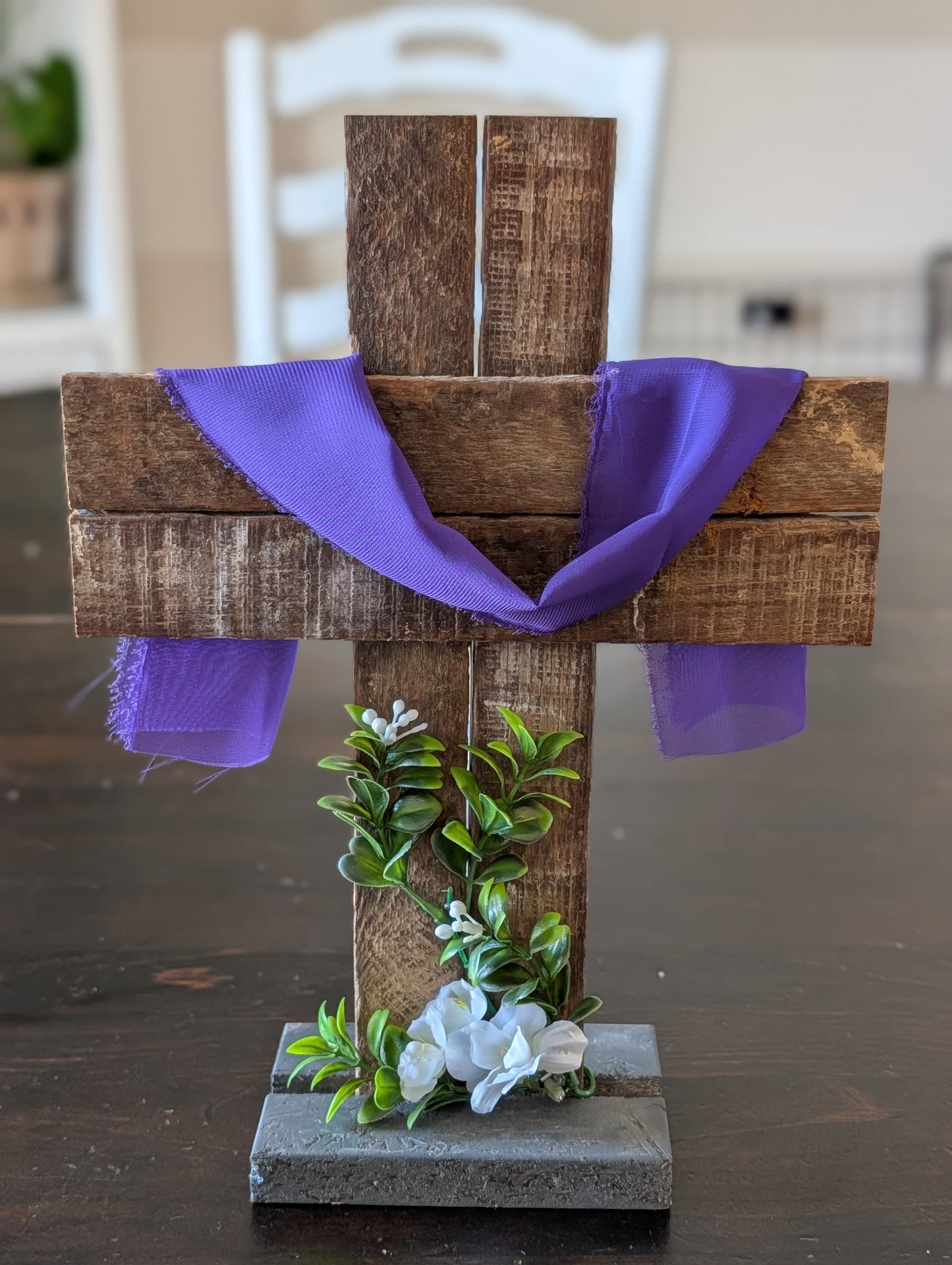 Amish Made Wooden Cross Decor | Wood Lathe Cross with Base | Rustic Farmhouse Christian Home Decor | Small or Large | White or Natural Wood