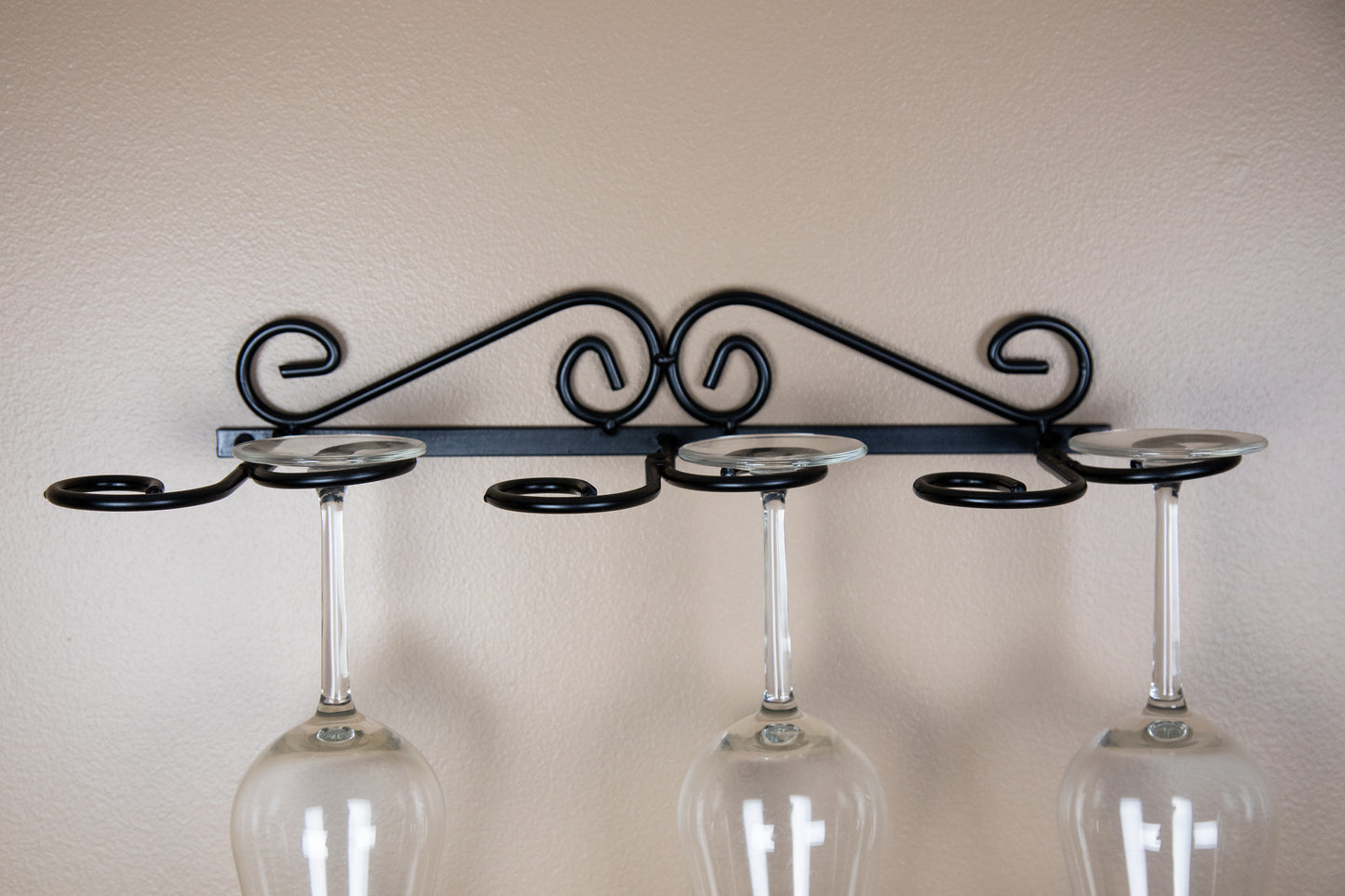 Wrought Iron Wine Glass Rack - Holds 6 Stemmed Glasses - Wall Mount - Amish Made in USA