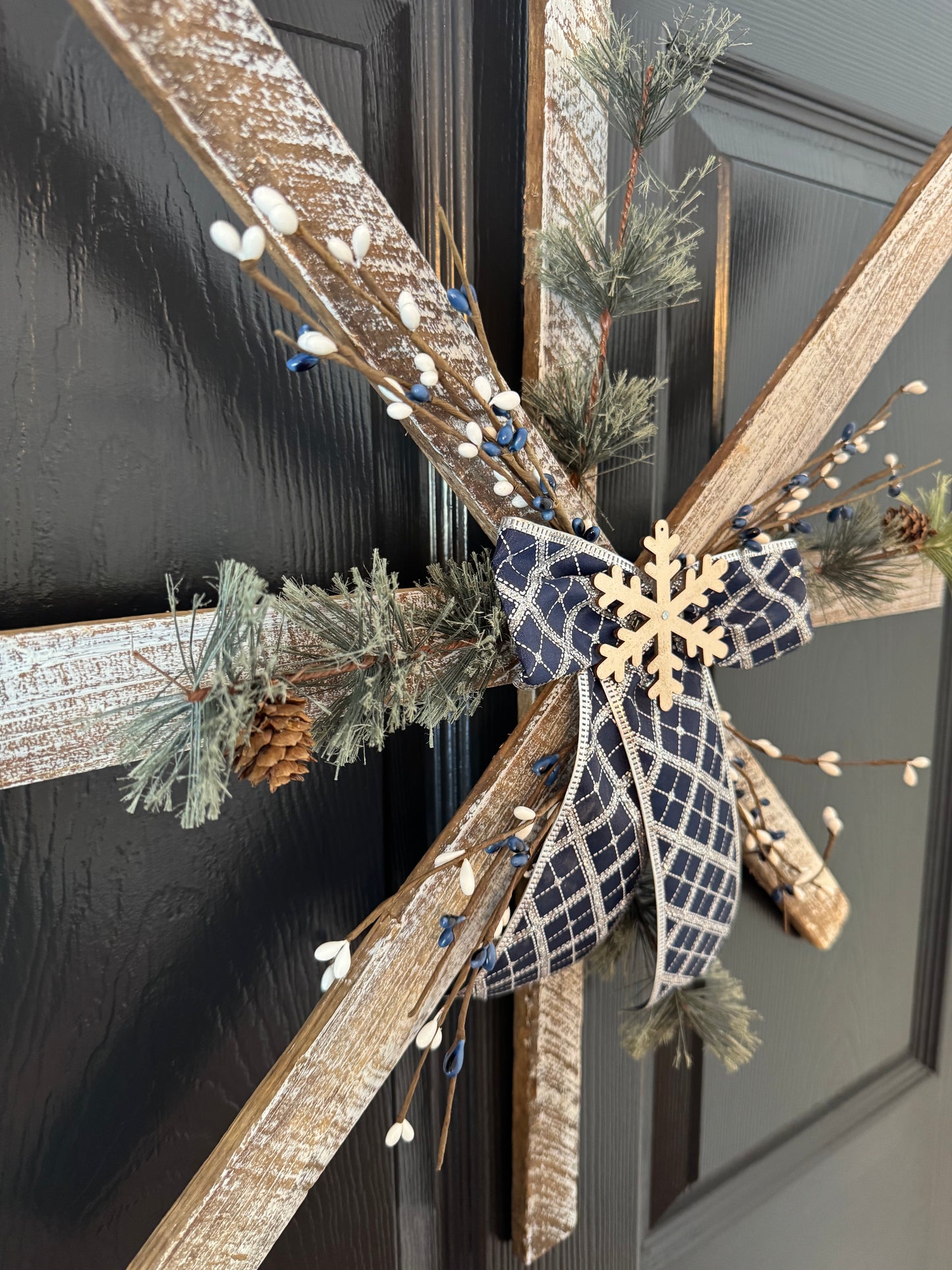 Handmade Wooden Snowflake with Greenery & Berries – Rustic Farmhouse Wall Decor, Amish made