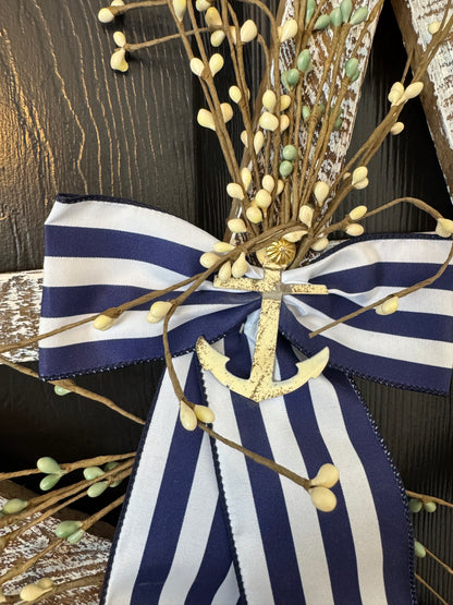 Rustic Wooden Star w/ Anchor & bow – Whitewashed or Plain, Amish Made Nautical summer Wall Hanging, Farmhouse Decoration