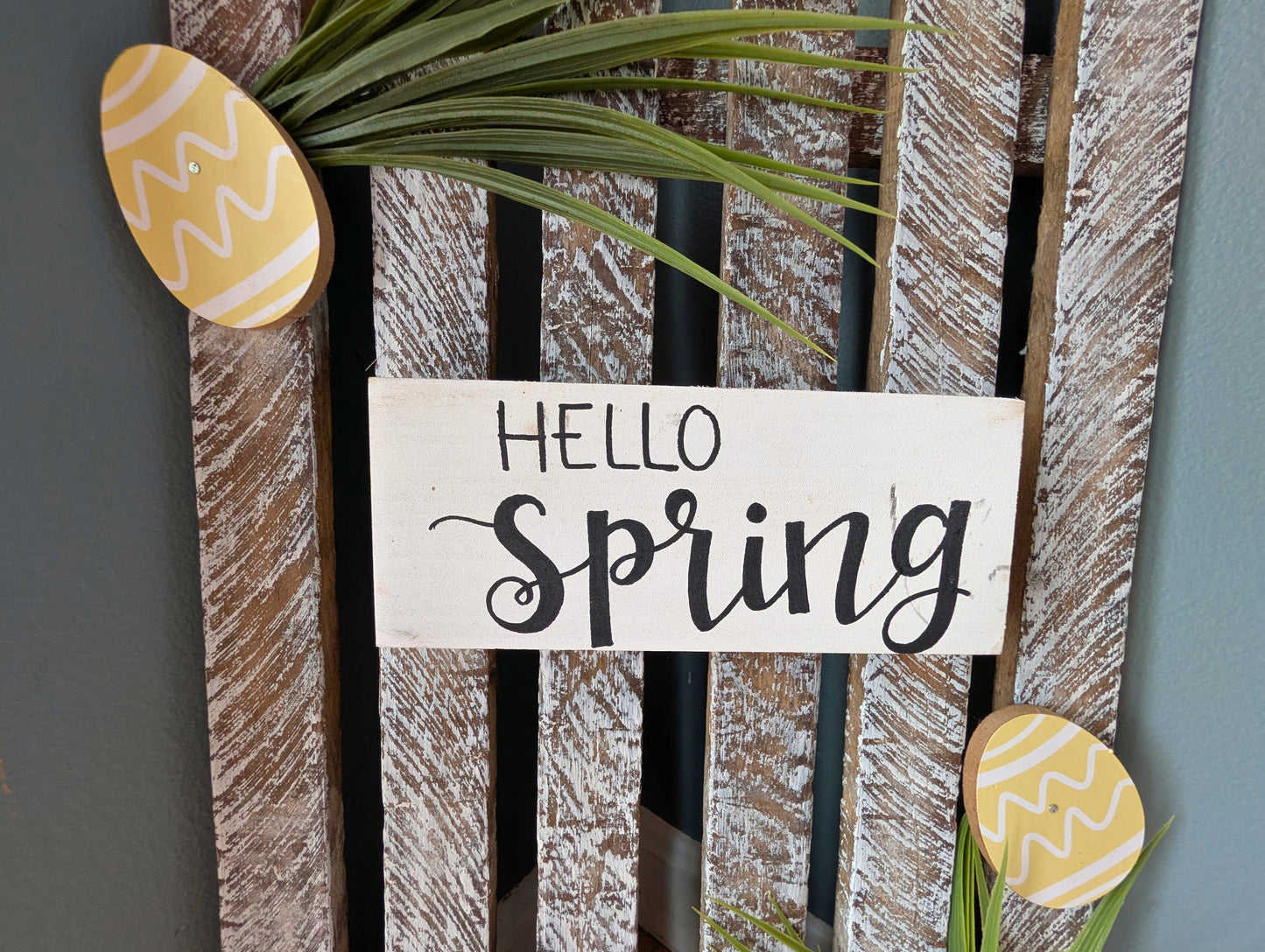 Amish made "Hello Spring" Wooden Fence Sign | Rustic Farmhouse Decor | Home Accent