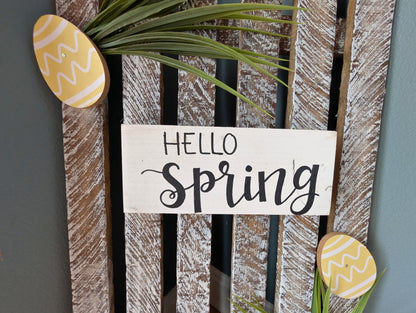 Amish made "Hello Spring" Wooden Fence Sign | Rustic Farmhouse Decor | Home Accent