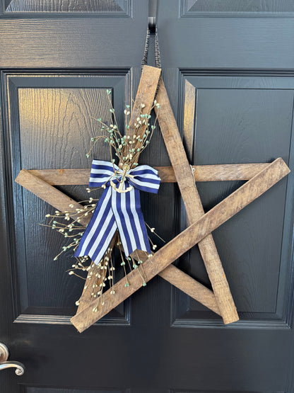 Rustic Wooden Star w/ Anchor & bow – Whitewashed or Plain, Amish Made Nautical summer Wall Hanging, Farmhouse Decoration
