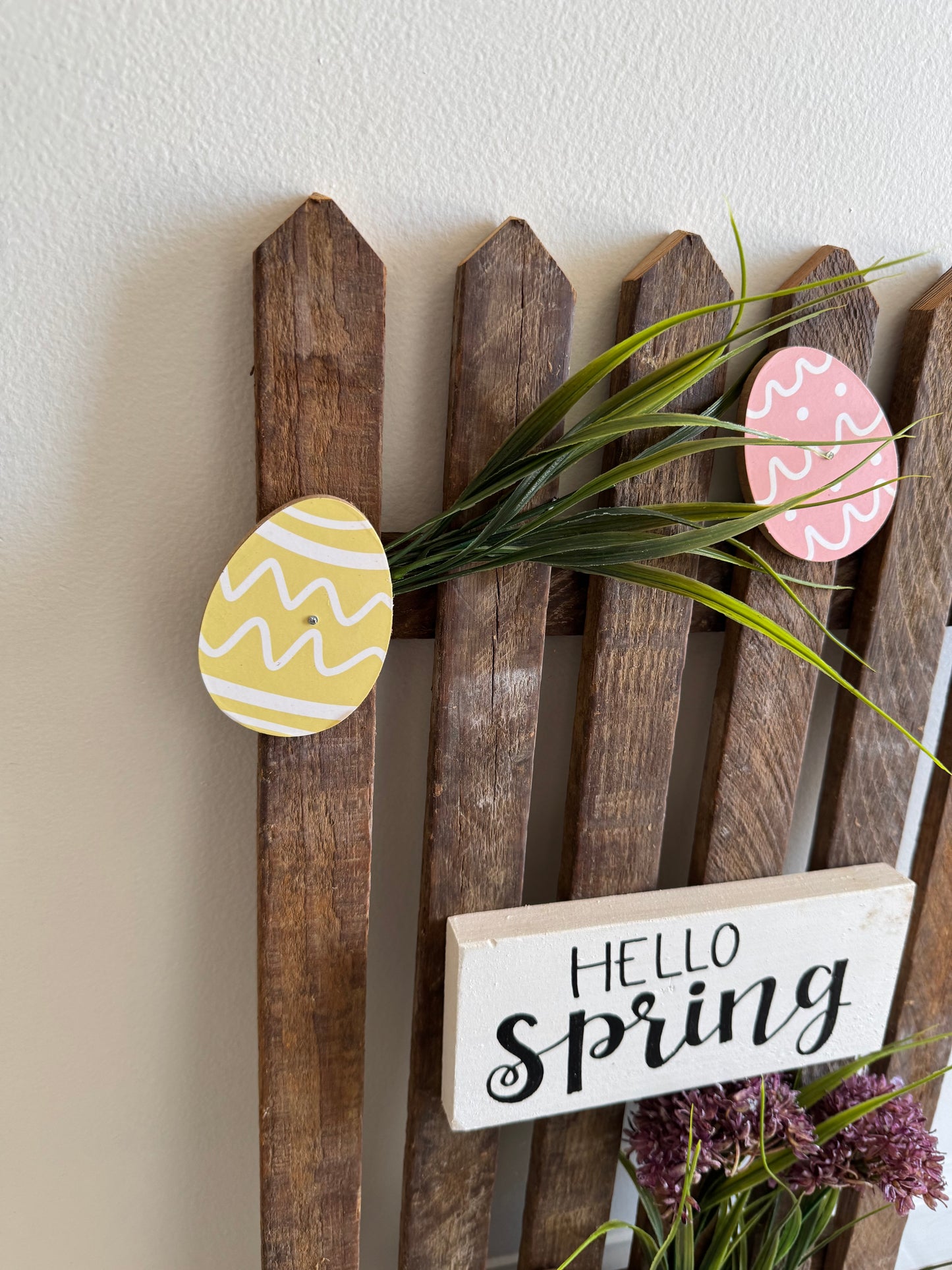Amish made "Hello Spring" Wooden Fence Sign | Rustic Farmhouse Decor | Home Accent