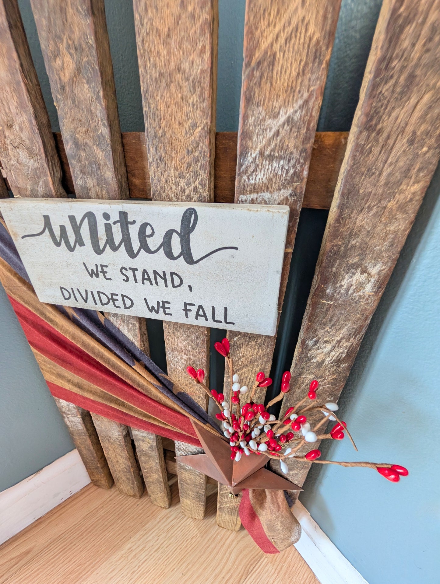 Amish made Patriotic Wooden Fence Sign | Rustic Farmhouse Decor | Summer Home Accent