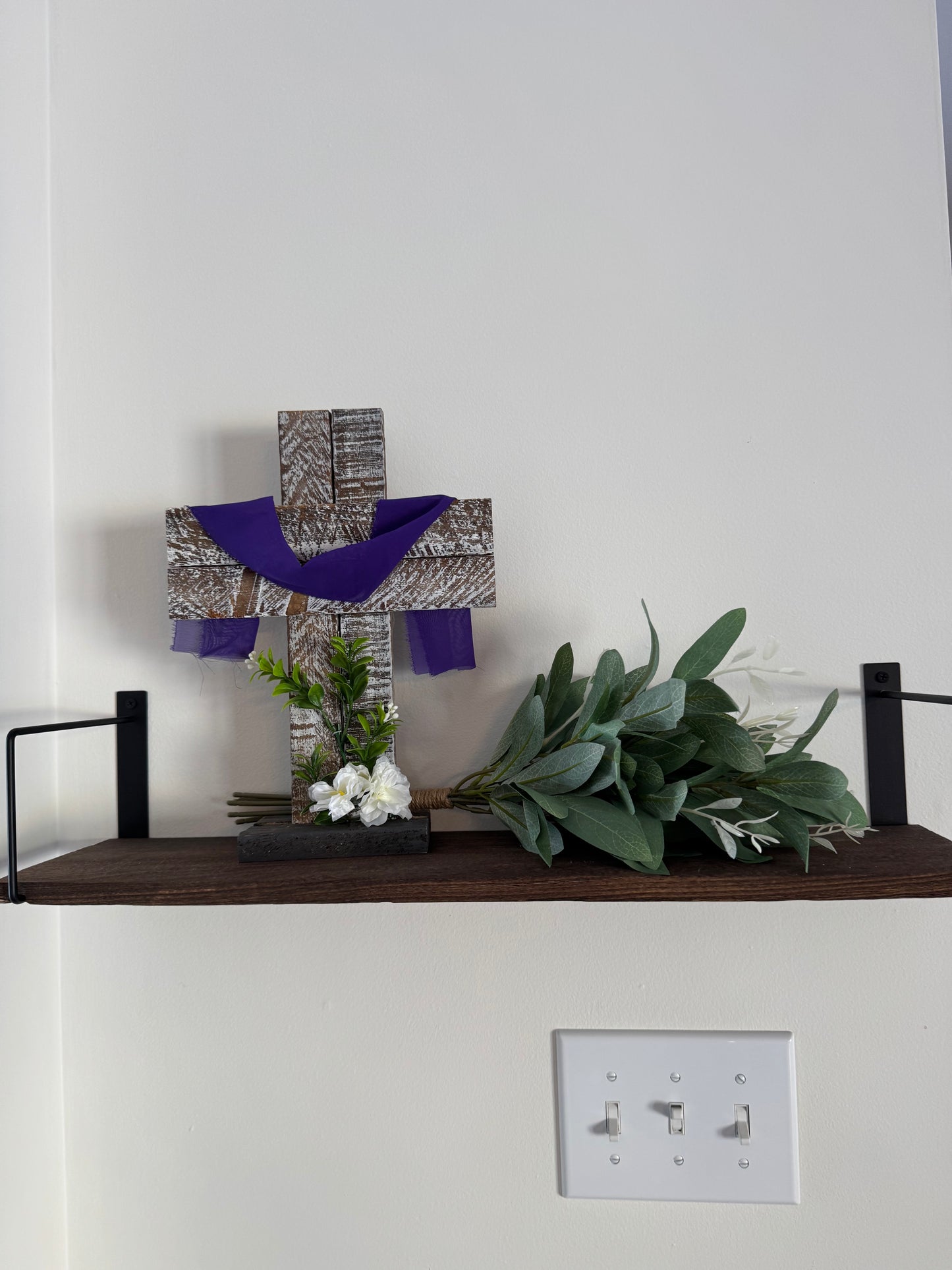 Amish Made Wooden Cross Decor | Wood Lathe Cross with Base | Rustic Farmhouse Christian Home Decor | Small or Large | White or Natural Wood