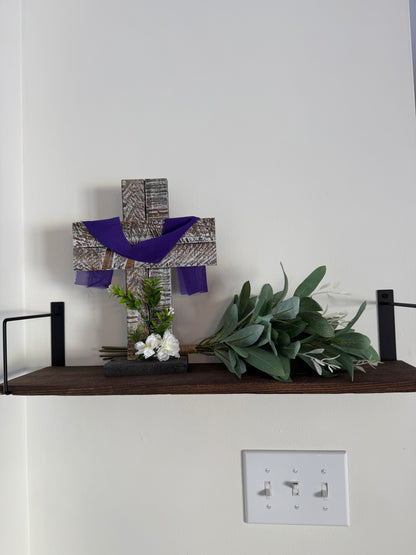 Amish Made Wooden Cross Decor | Wood Lathe Cross with Base | Rustic Farmhouse Christian Home Decor | Small or Large | White or Natural Wood