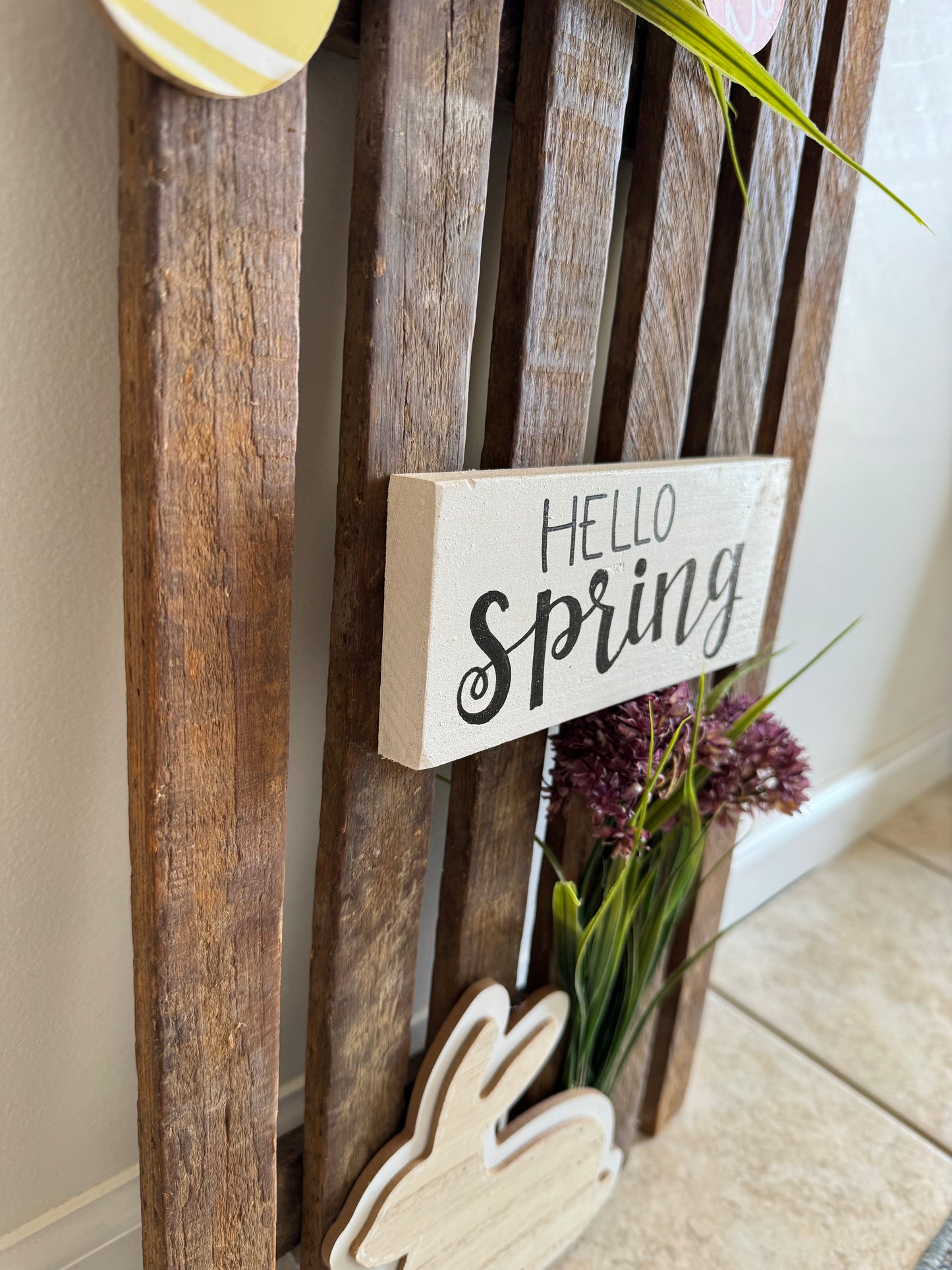 Amish made "Hello Spring" Wooden Fence Sign | Rustic Farmhouse Decor | Home Accent