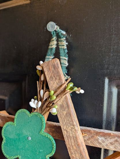 Rustic Wooden Star Door Hanger, St. Patrick’s Day Farmhouse Decor with Shamrock Accent