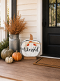 Amish Made "Blessed" Pumpkin Porch Sitter and Yard Stake | Handmade Wooden Garden Decor | Rustic Fall Decor