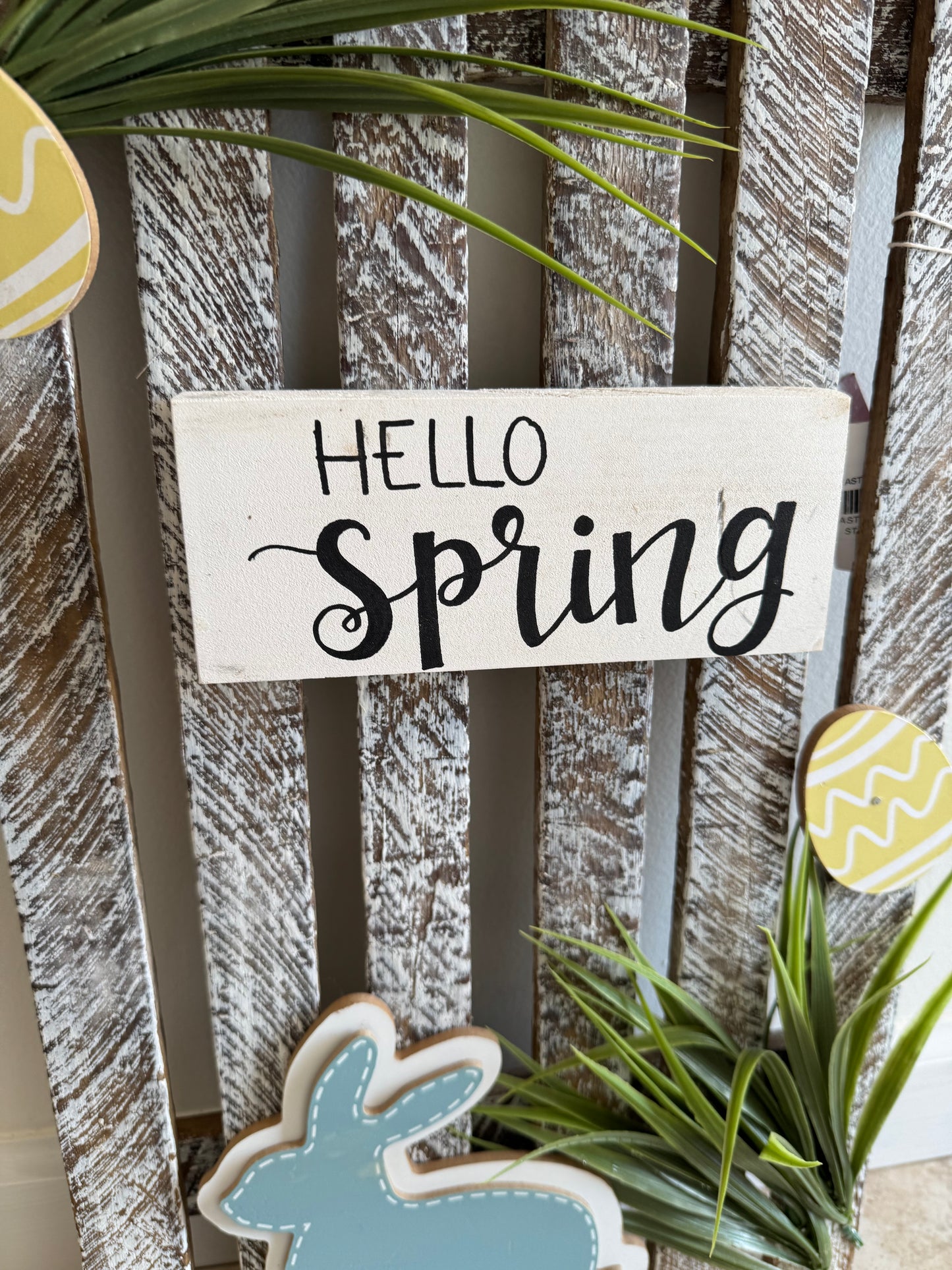 Amish made "Hello Spring" Wooden Fence Sign | Rustic Farmhouse Decor | Home Accent