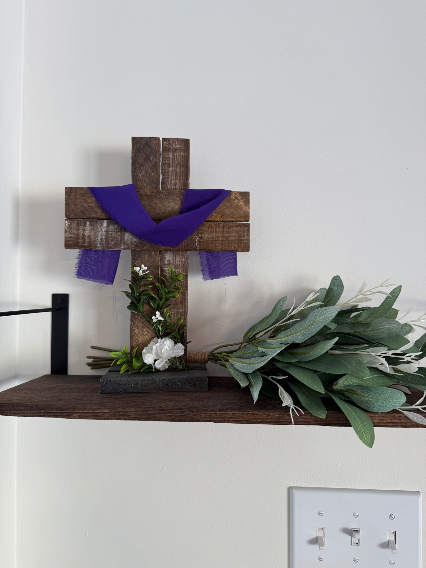 Amish Made Wooden Cross Decor | Wood Lathe Cross with Base | Rustic Farmhouse Christian Home Decor | Small or Large | White or Natural Wood